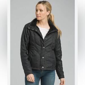 Prana Womens Diva Sherpa Jacket Size Small Black Ribbed Sherpa Lined Cozy Casual